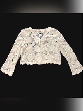 Crochet Button-Front V-Neck Cardigan - Cream